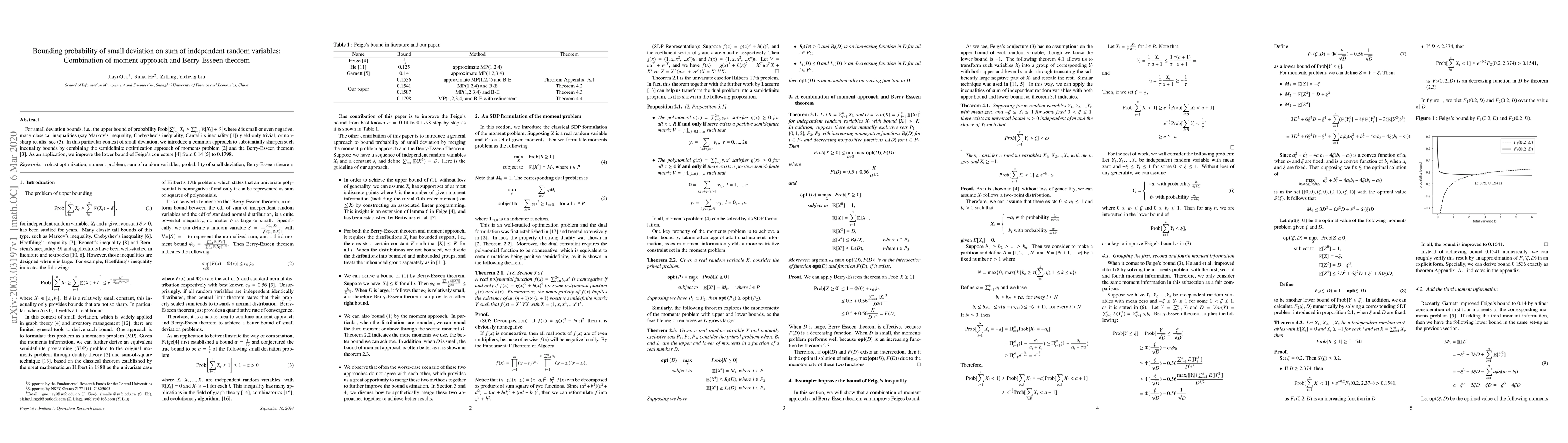 Thumbnail for Bounding probability of small deviation on sum of independent random
  variables: Combination of moment approach and Berry-Esseen theorem