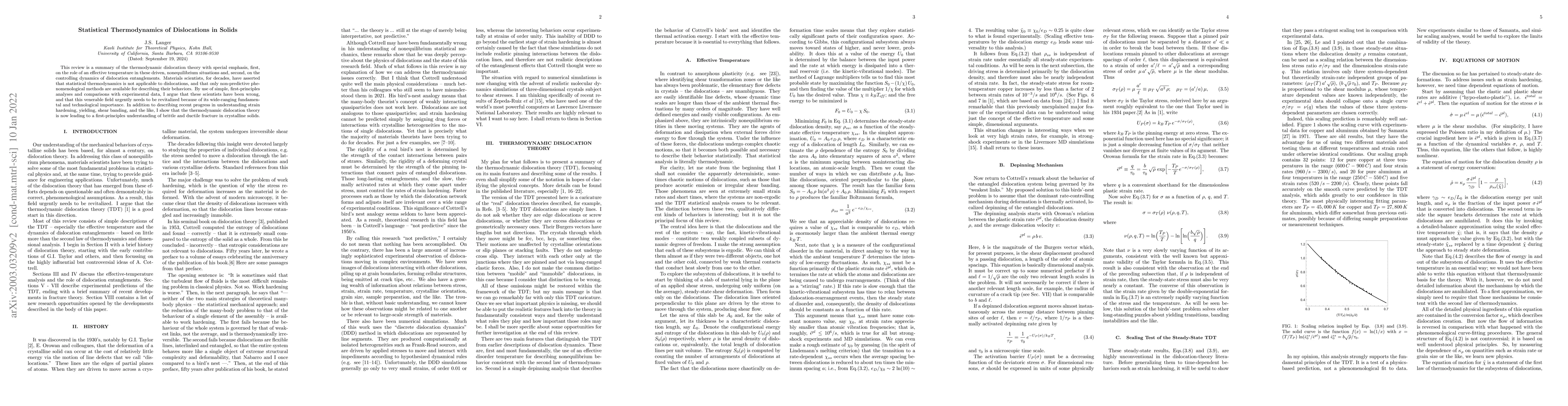 Thumbnail for Statistical Thermodynamics of Dislocations in Solids