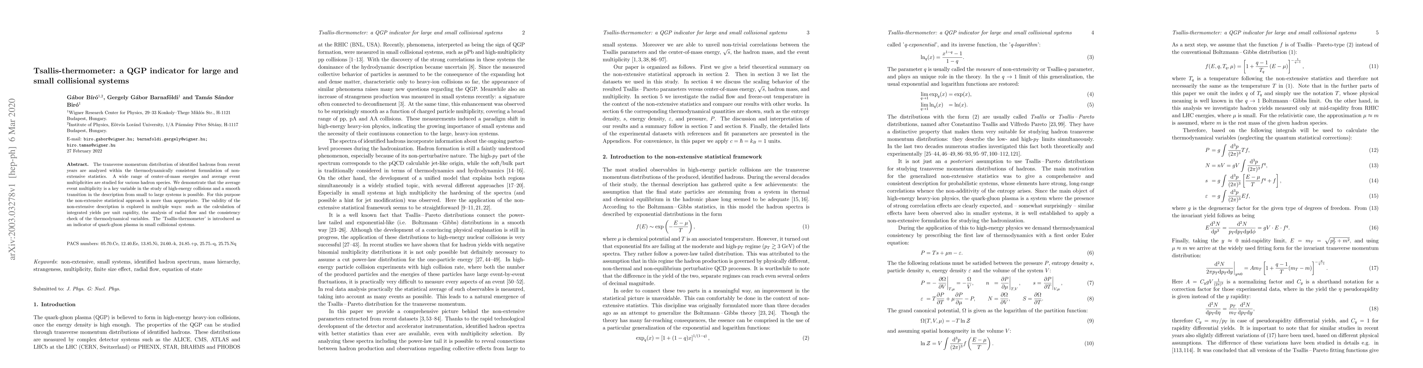 Thumbnail for Tsallis-thermometer: a QGP indicator for large and small collisional
  systems