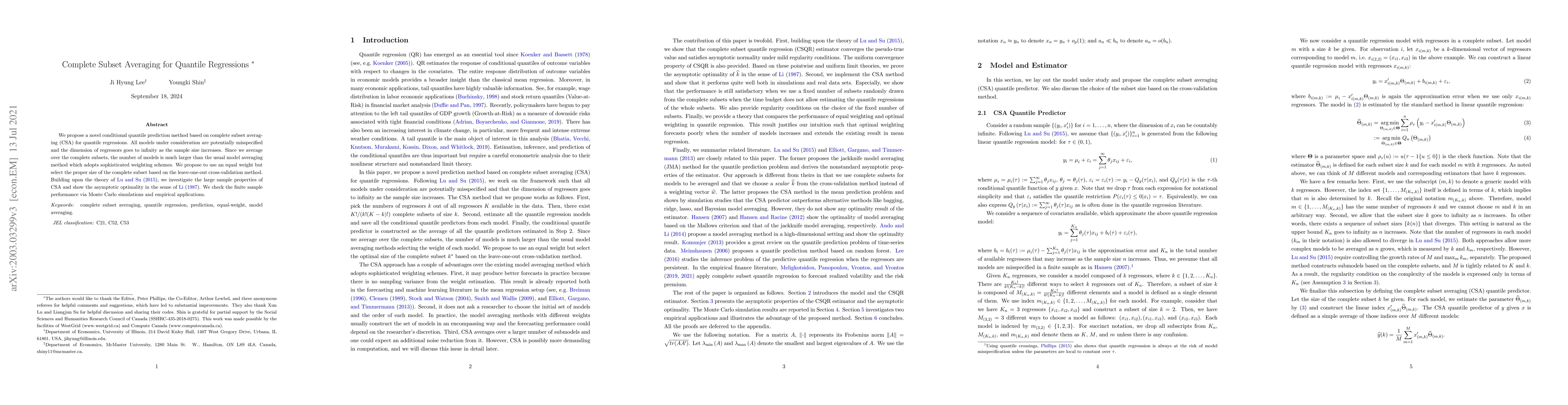 Thumbnail for Complete Subset Averaging for Quantile Regressions
