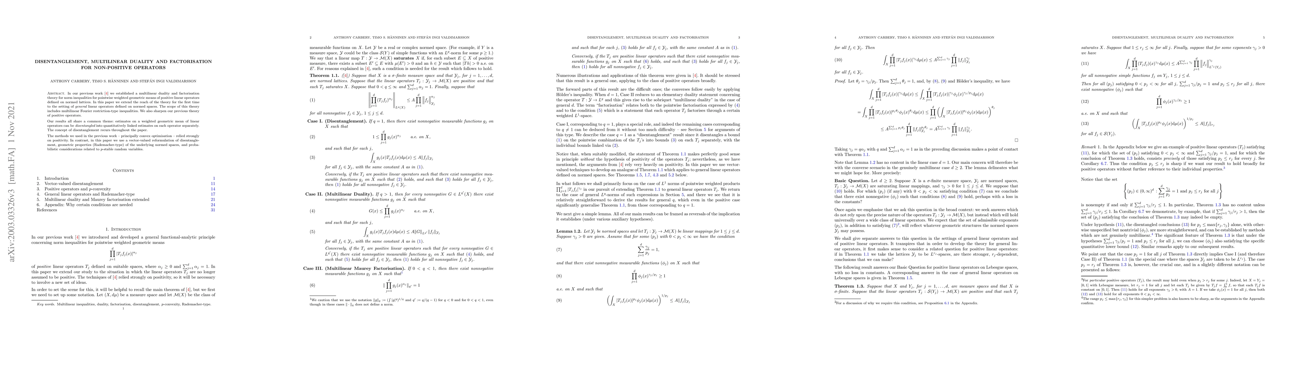 Thumbnail for Disentanglement, Multilinear Duality and Factorisation for non-positive
  operators