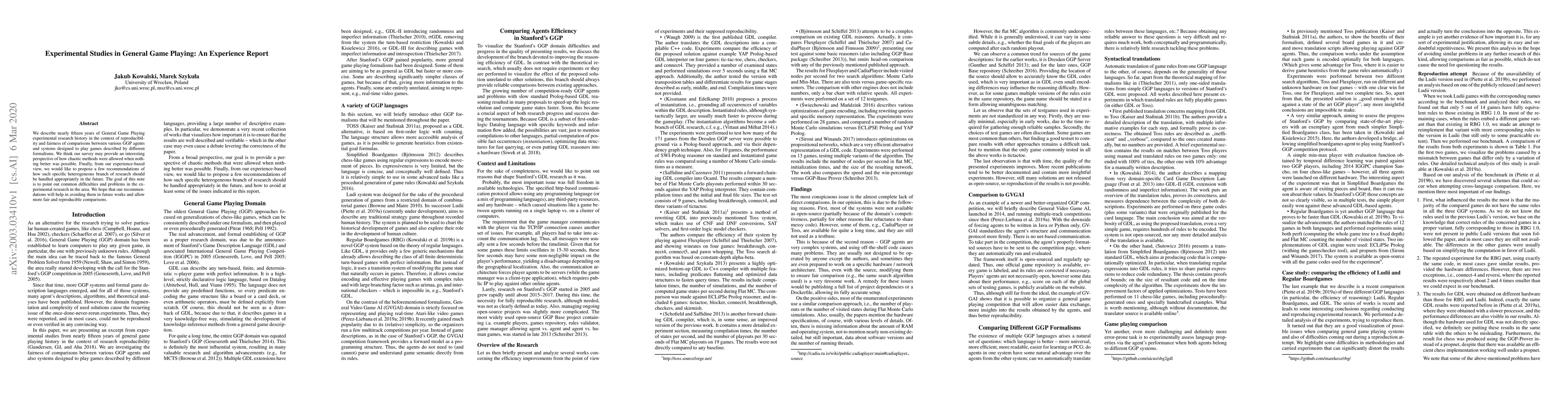 Thumbnail for Experimental Studies in General Game Playing: An Experience Report