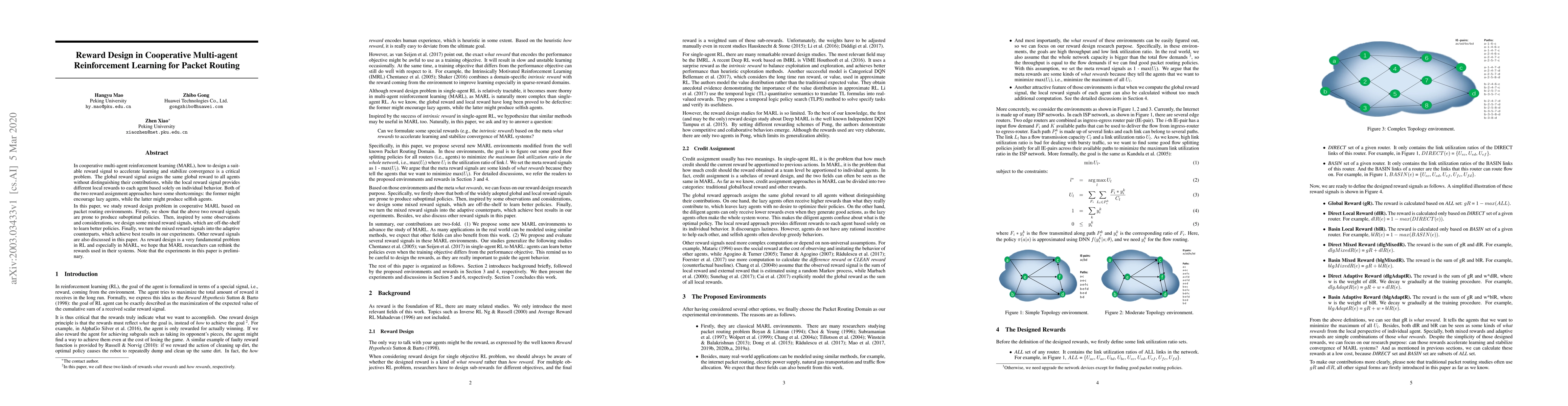 Thumbnail for Reward Design in Cooperative Multi-agent Reinforcement Learning for
  Packet Routing