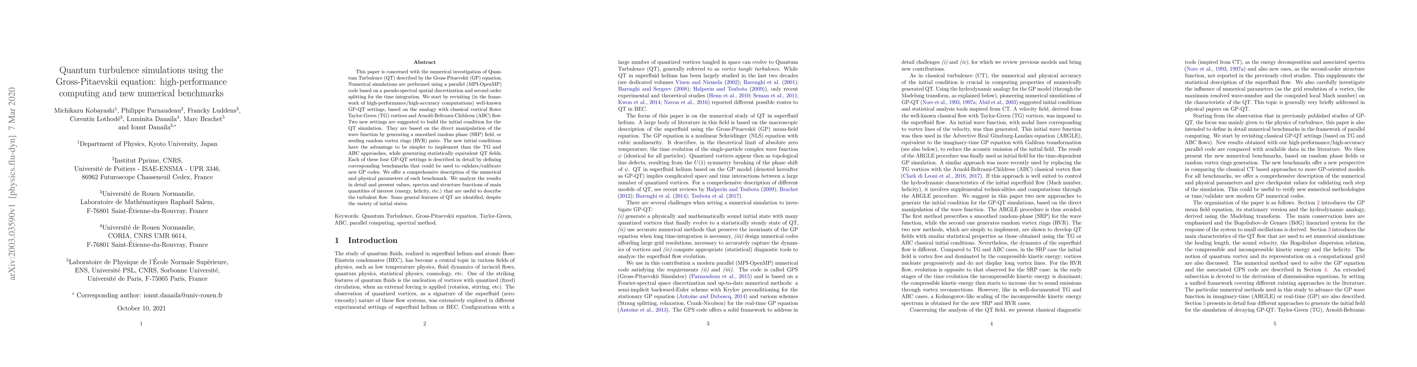 Thumbnail for Quantum turbulence simulations using the Gross-Pitaevskii equation:
  high-performance computing and new numerical benchmarks