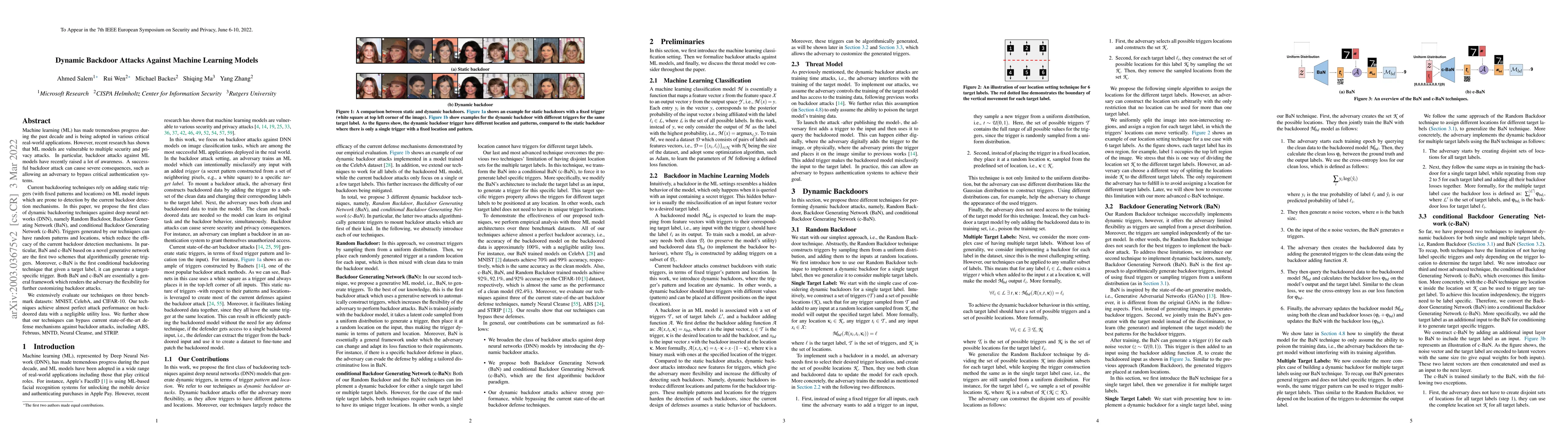 Thumbnail for Dynamic Backdoor Attacks Against Machine Learning Models