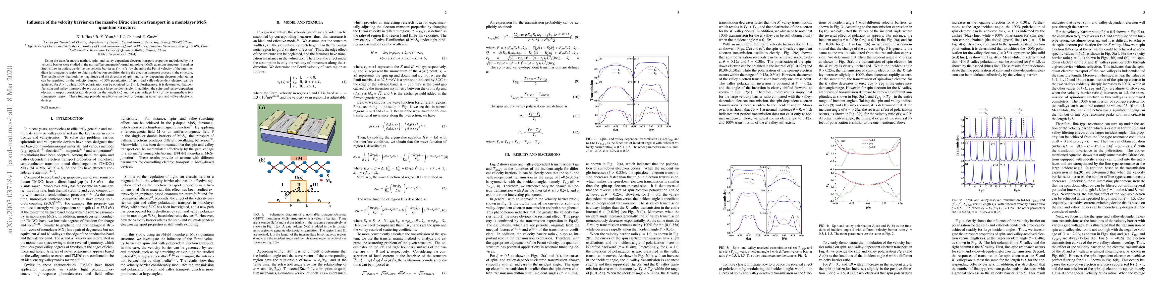 Thumbnail for Influence of the velocity barrier on the massive Dirac electron
  transport in a monolayer MoS$_{2}$ quantum structure