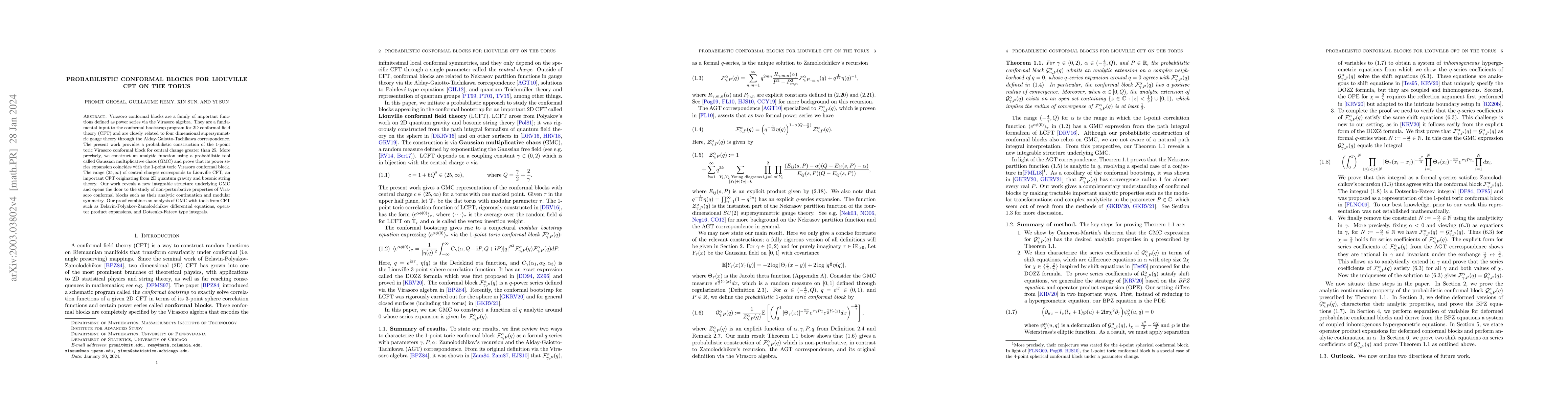 Thumbnail for Probabilistic conformal blocks for Liouville CFT on the torus