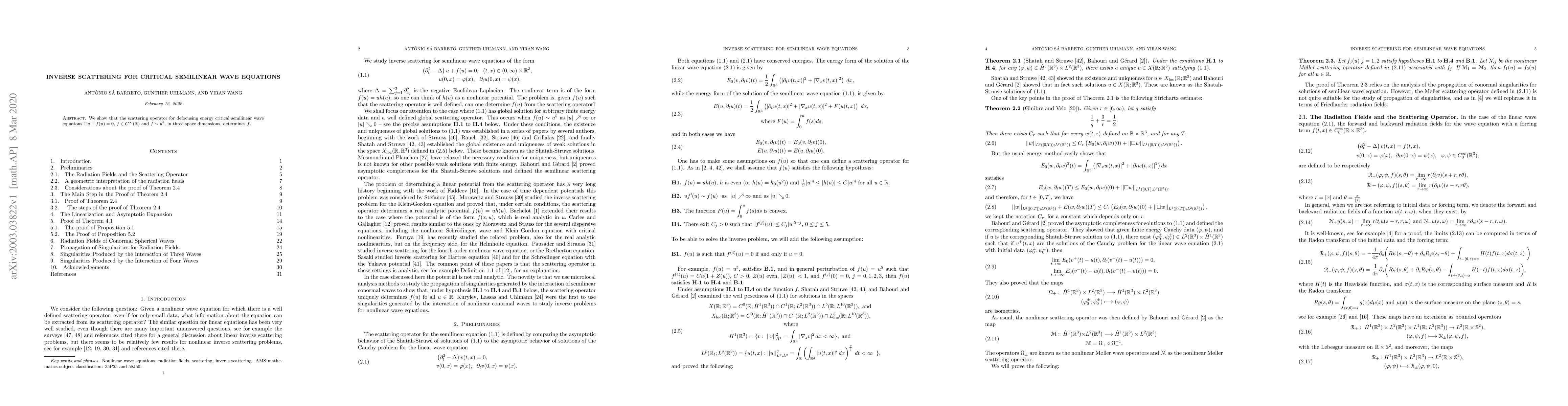 Thumbnail for Inverse Scattering for Critical Semilinear Wave Equations