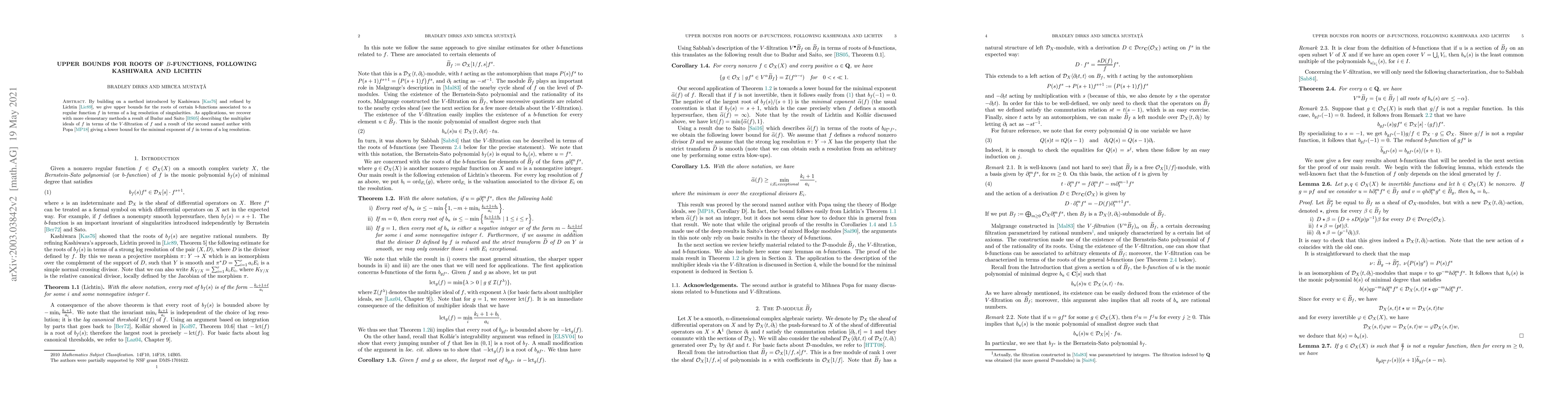 Thumbnail for Upper bounds for roots of B-functions, following Kashiwara and Lichtin