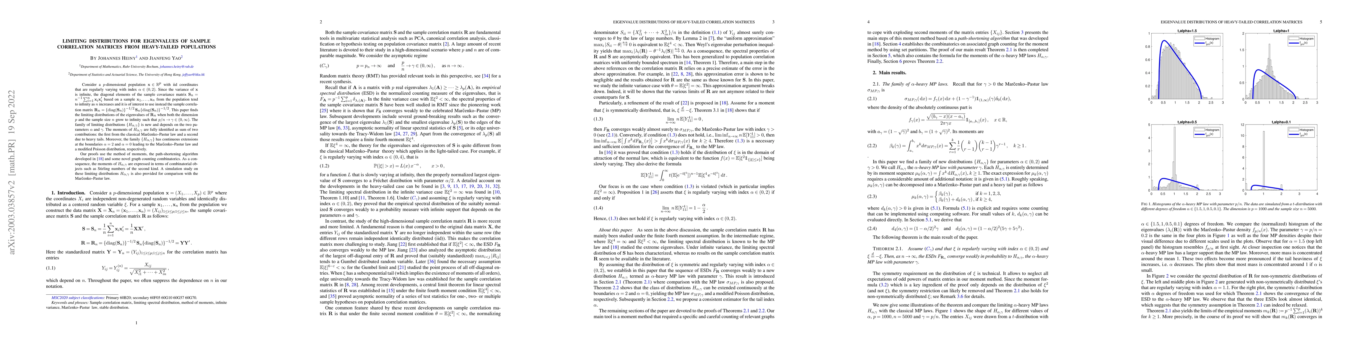 Thumbnail for Limiting distributions for eigenvalues of sample correlation matrices
  from heavy-tailed populations