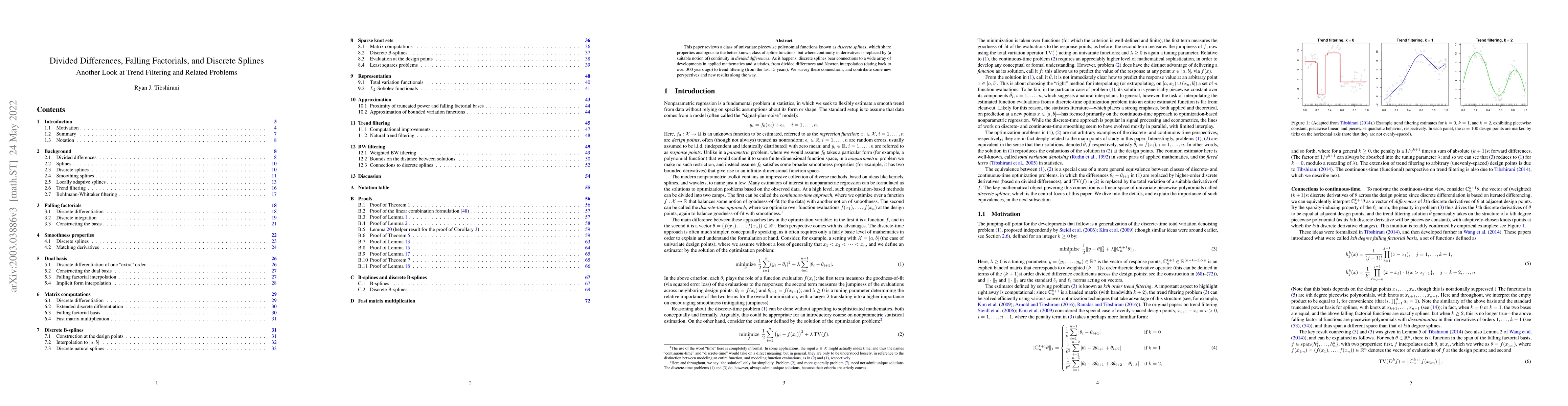 Thumbnail for Divided Differences, Falling Factorials, and Discrete Splines: Another
  Look at Trend Filtering and Related Problems