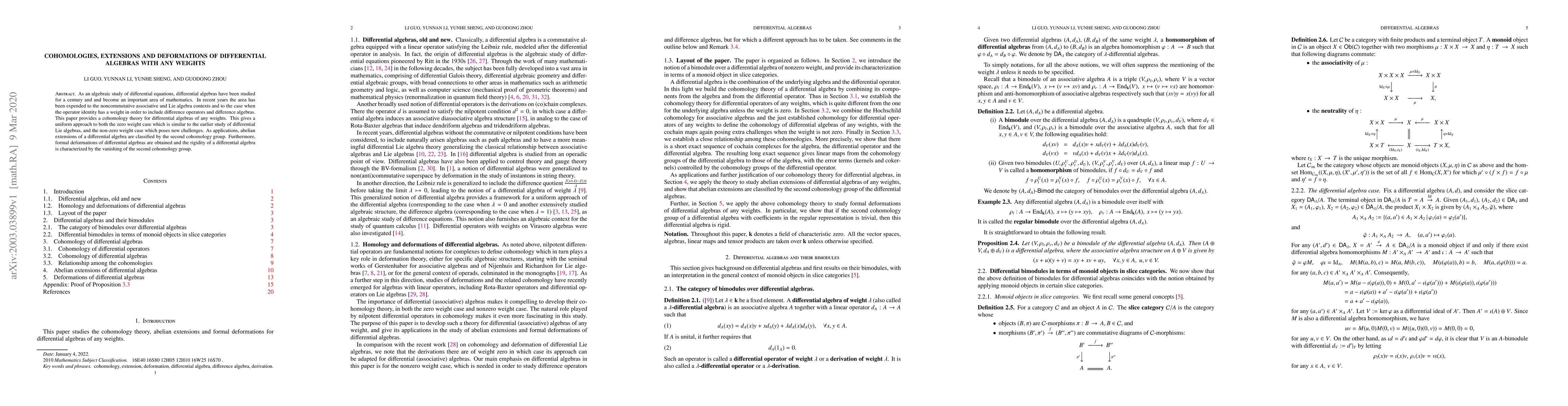Thumbnail for Cohomologies, extensions and deformations of differential algebras with
  any weights