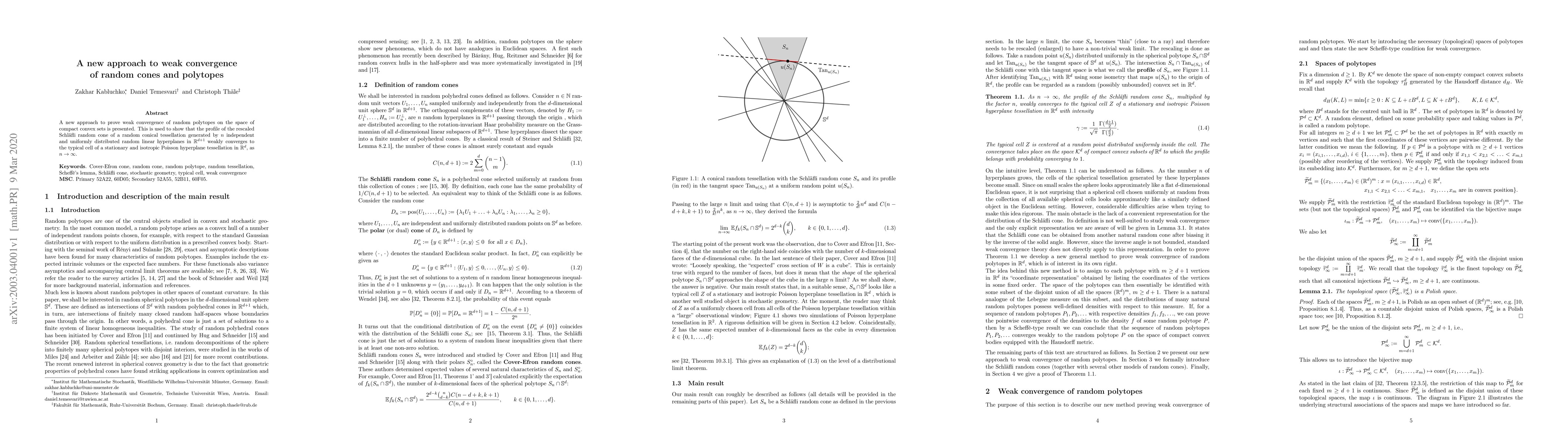 Thumbnail for A new approach to weak convergence of random cones and polytopes