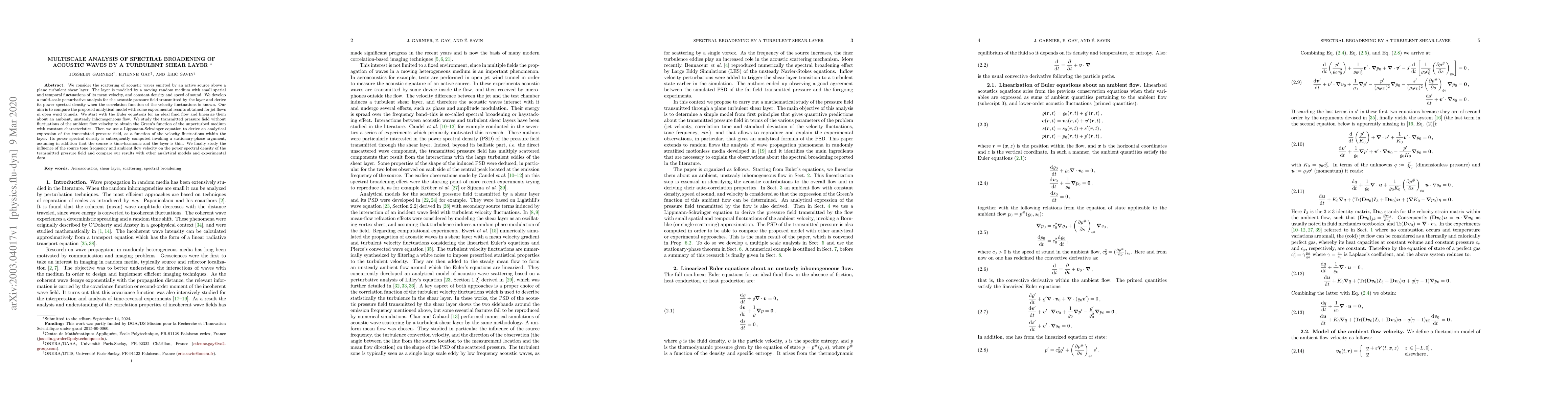 Thumbnail for Multiscale analysis of spectral broadening of acoustic waves by a
  turbulent shear layer