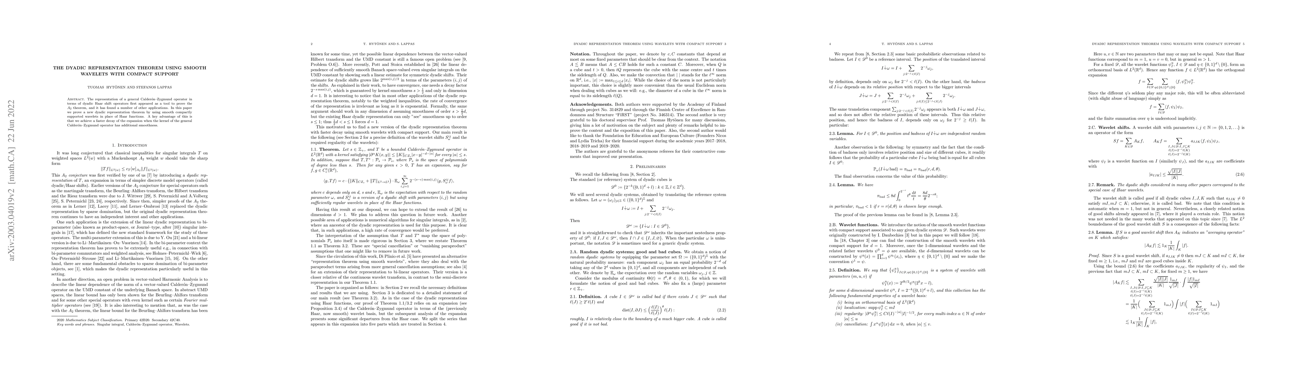 Thumbnail for Dyadic representation theorem using smooth wavelets with compact support