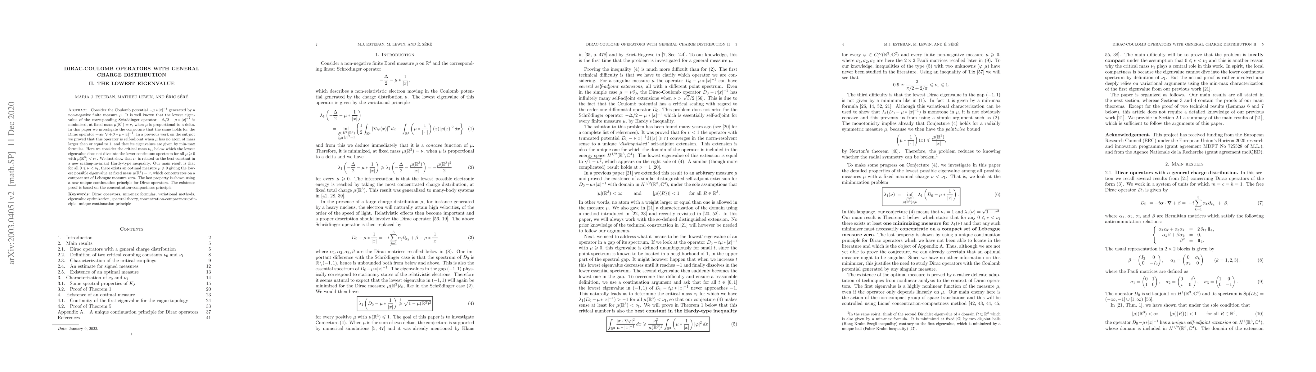 Thumbnail for Dirac-Coulomb operators with general charge distribution. II. The lowest
  eigenvalue