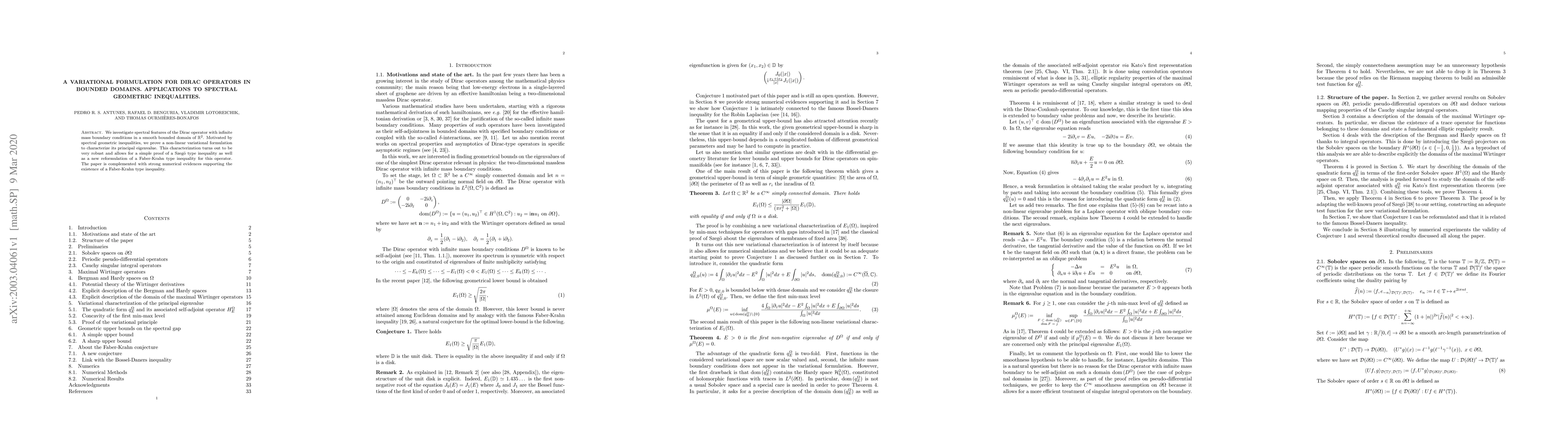 Thumbnail for A variational formulation for Dirac operators in bounded domains.
  Applications to spectral geometric inequalities