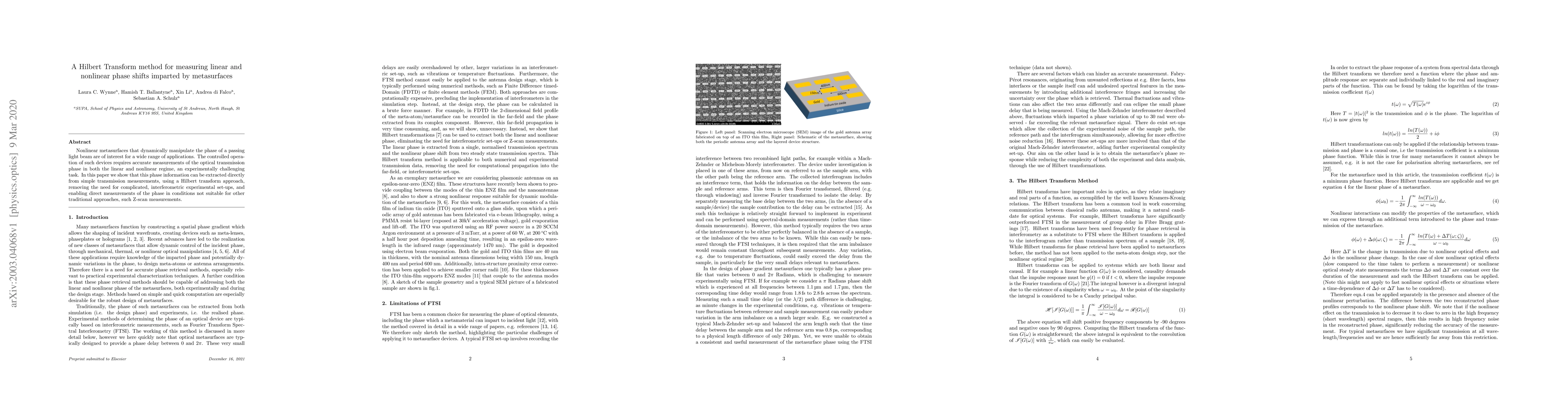 Thumbnail for A Hilbert Transform method for measuring linear and nonlinear phase
  shifts imparted by metasurfaces