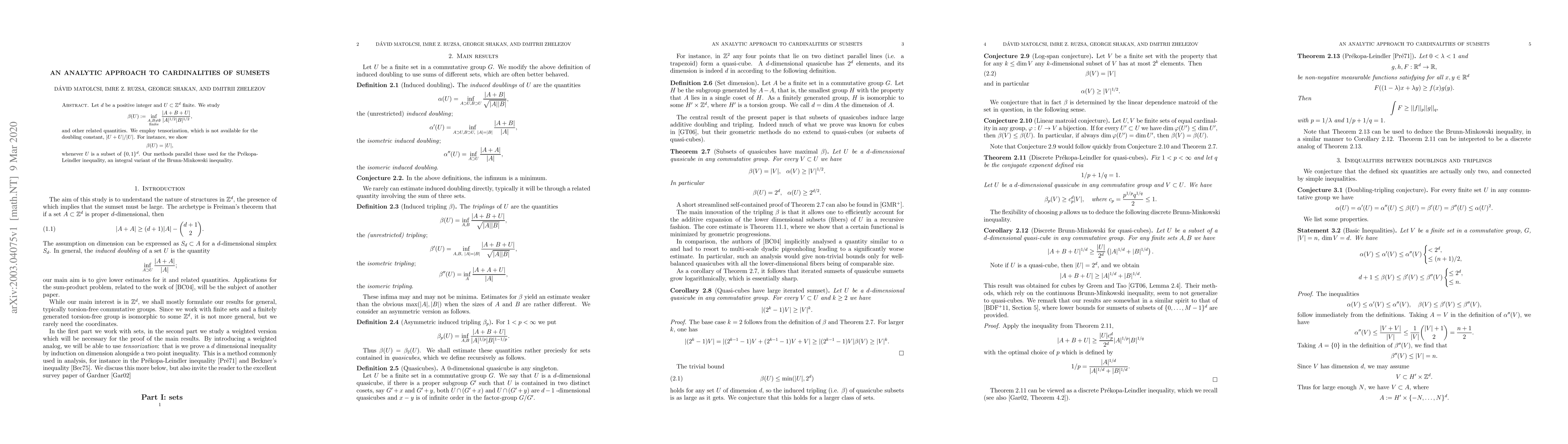 Thumbnail for An analytic approach to cardinalities of sumsets
