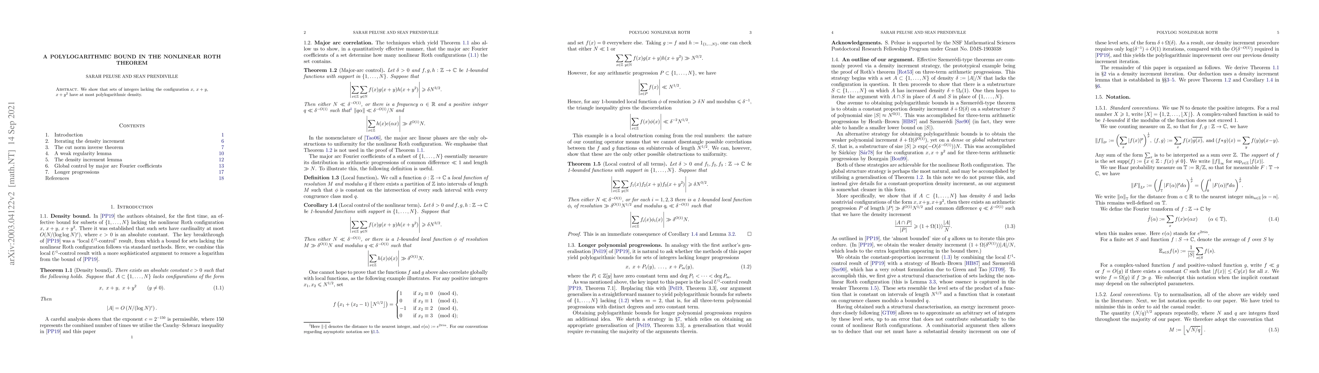 Thumbnail for A polylogarithmic bound in the nonlinear Roth theorem