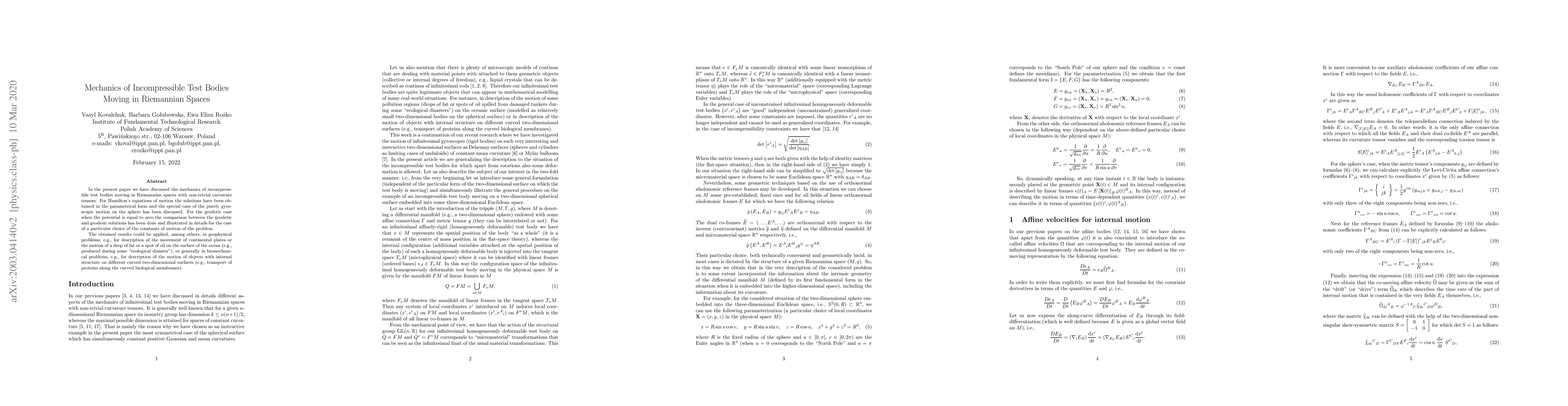 Thumbnail for Mechanics of Incompressible Test Bodies Moving in Riemannian Spaces