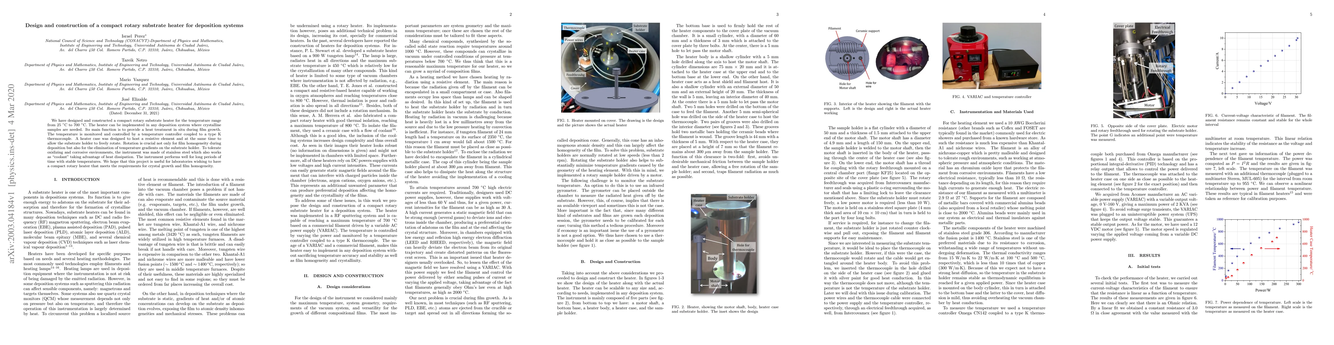 Thumbnail for Design and construction of a compact rotary substrate heater for
  deposition systems