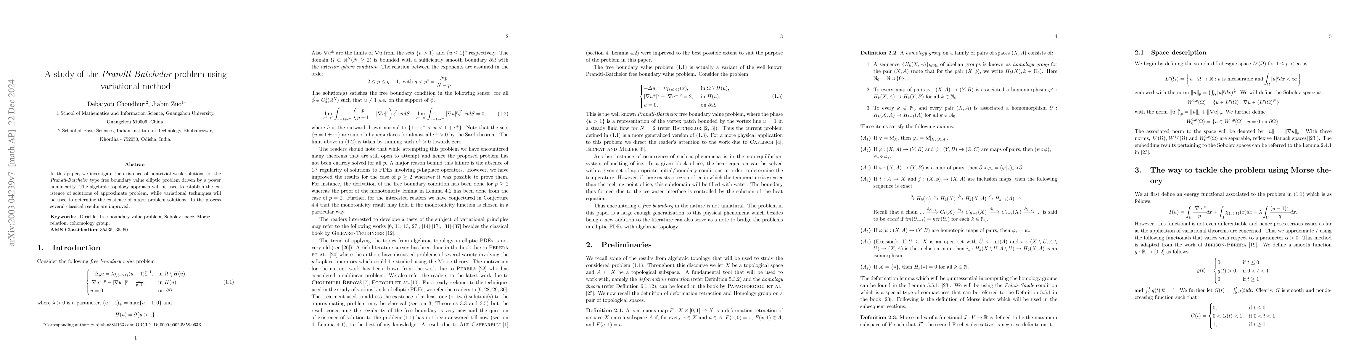 Thumbnail for An entwinement of algebraic topological and variational method to study
  the {\it Prandtl Batchelor} problem