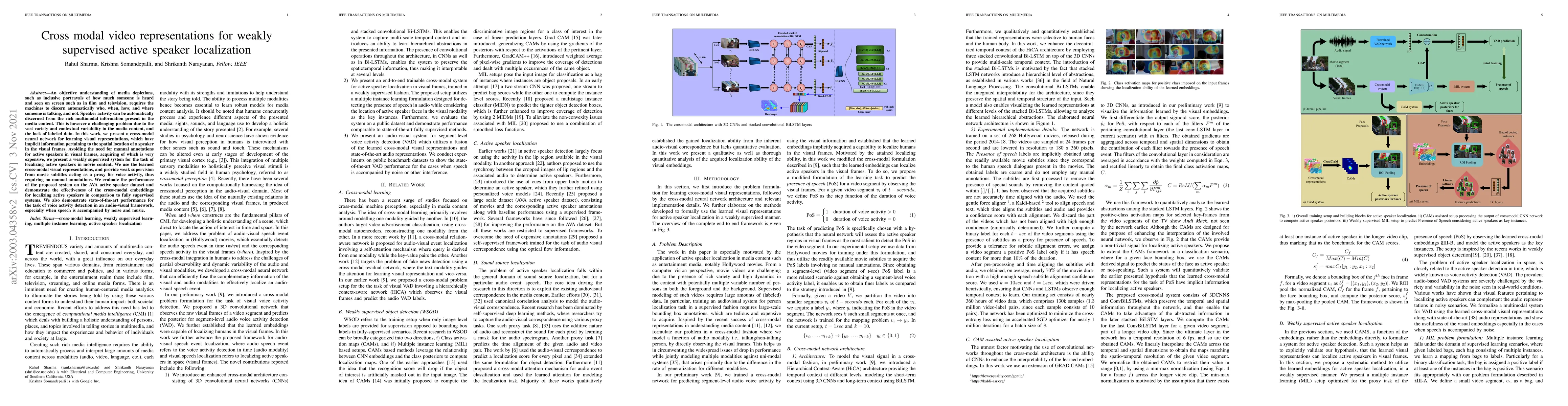 Thumbnail for Cross modal video representations for weakly supervised active speaker
  localization