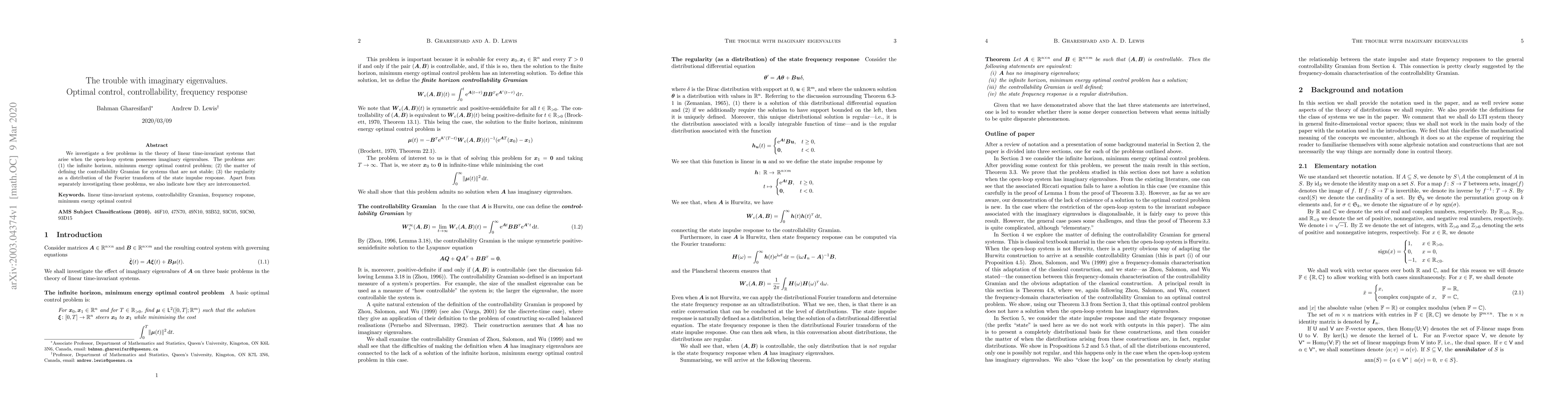 Thumbnail for The trouble with imaginary eigenvalues. Optimal control,
  controllability, frequency response