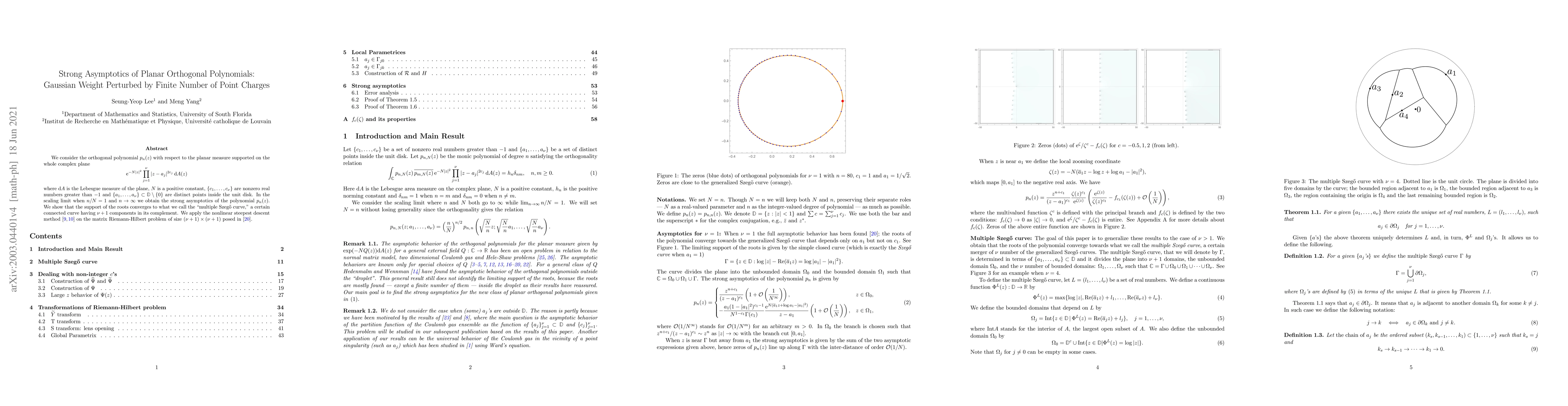 Thumbnail for Strong Asymptotics of Planar Orthogonal Polynomials: Gaussian Weight
  Perturbed by Finite Number of Point Charges