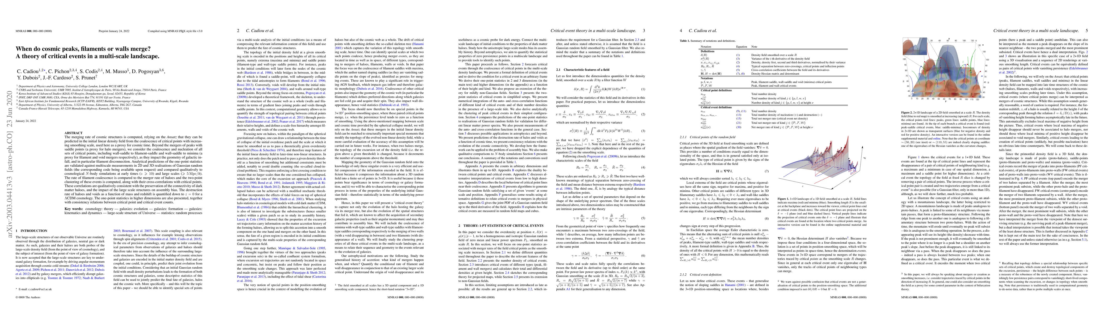 Thumbnail for When do cosmic peaks, filaments or walls merge? A theory of critical
  events in a multi-scale landscape