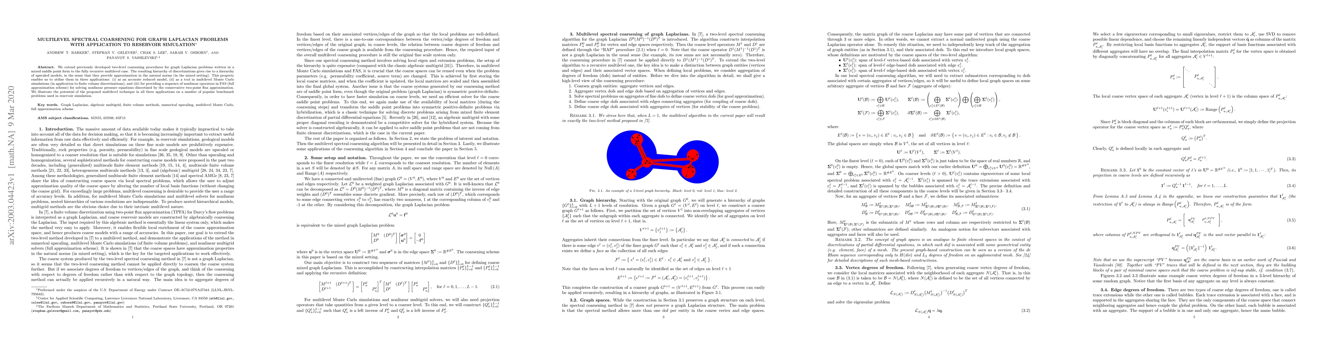 Thumbnail for Multilevel spectral coarsening for graph Laplacian problems with
  application to reservoir simulation