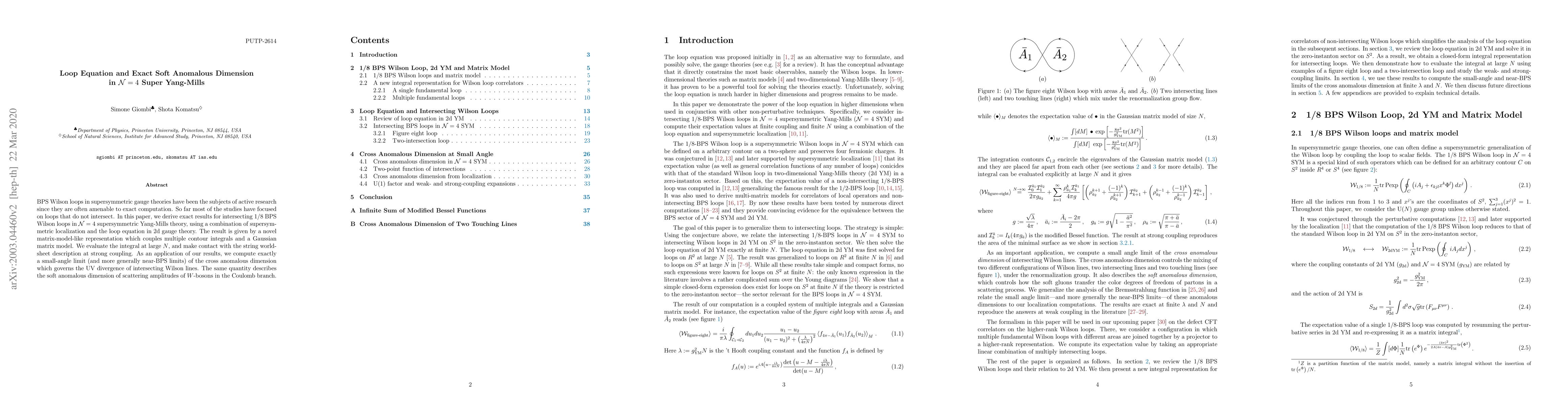Thumbnail for Loop Equation and Exact Soft Anomalous Dimension in N=4 Super Yang-Mills