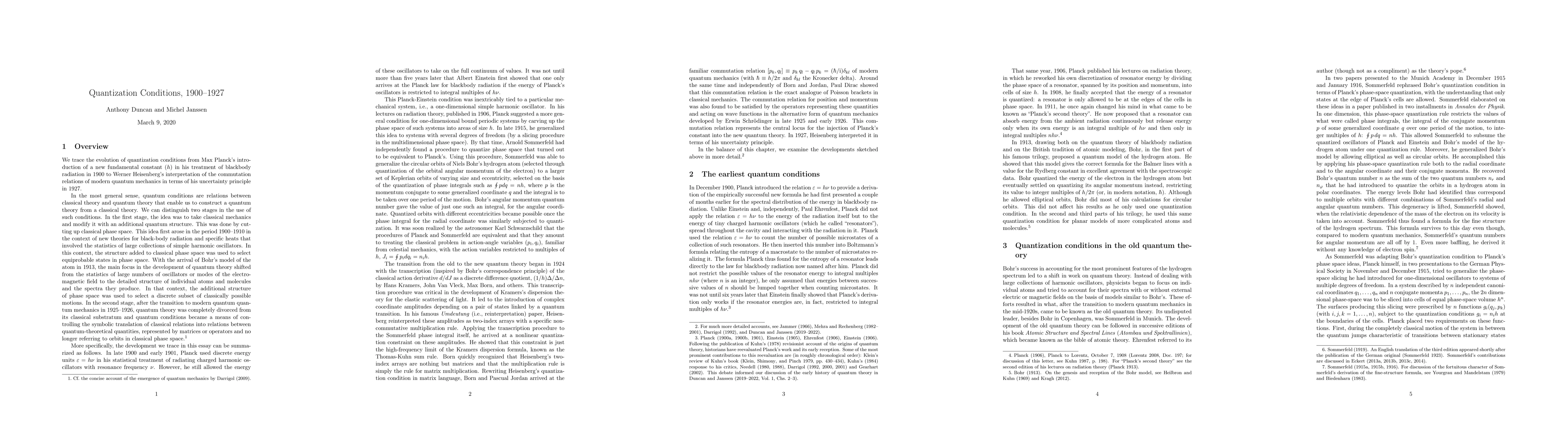 Thumbnail for Quantization Conditions, 1900-1927