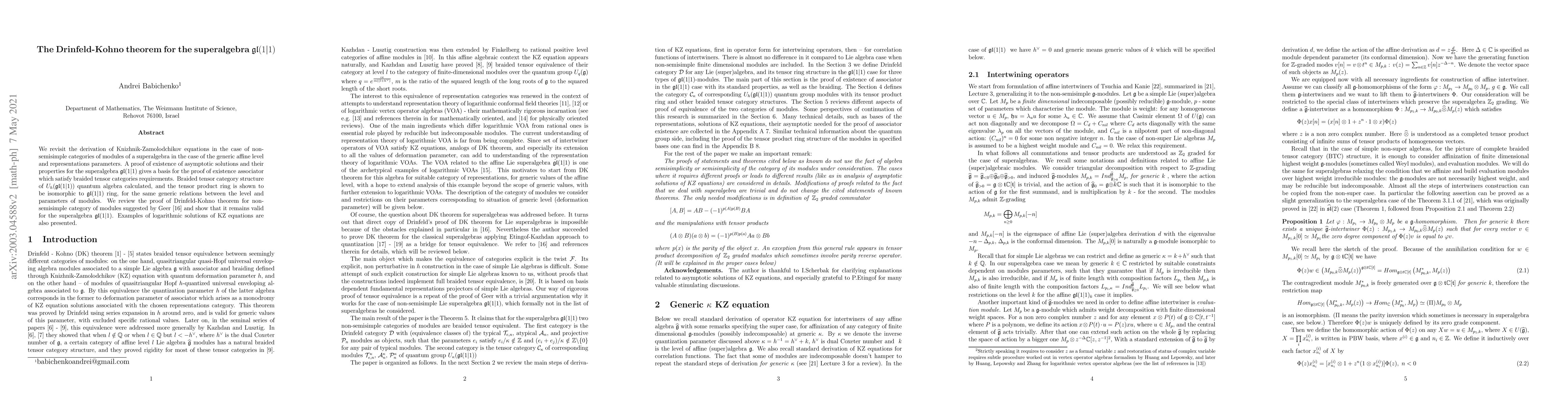 Thumbnail for The Drinfeld-Kohno theorem for the superalgebra $gl(1|1)$