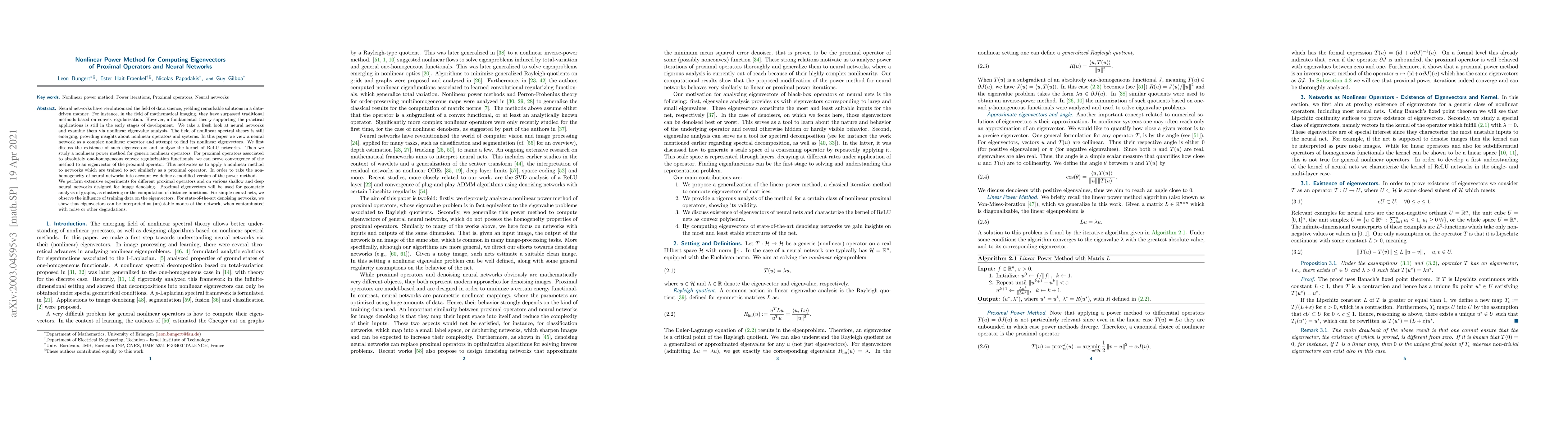 Thumbnail for Nonlinear Power Method for Computing Eigenvectors of Proximal Operators
  and Neural Networks