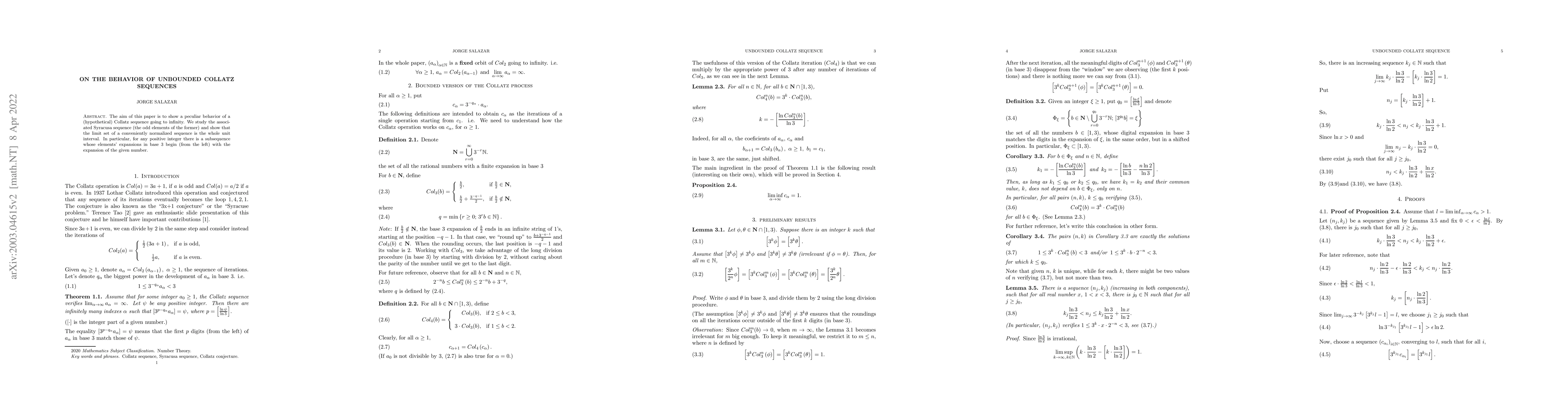 Thumbnail for On the Behavior of Unbounded Collatz Sequences