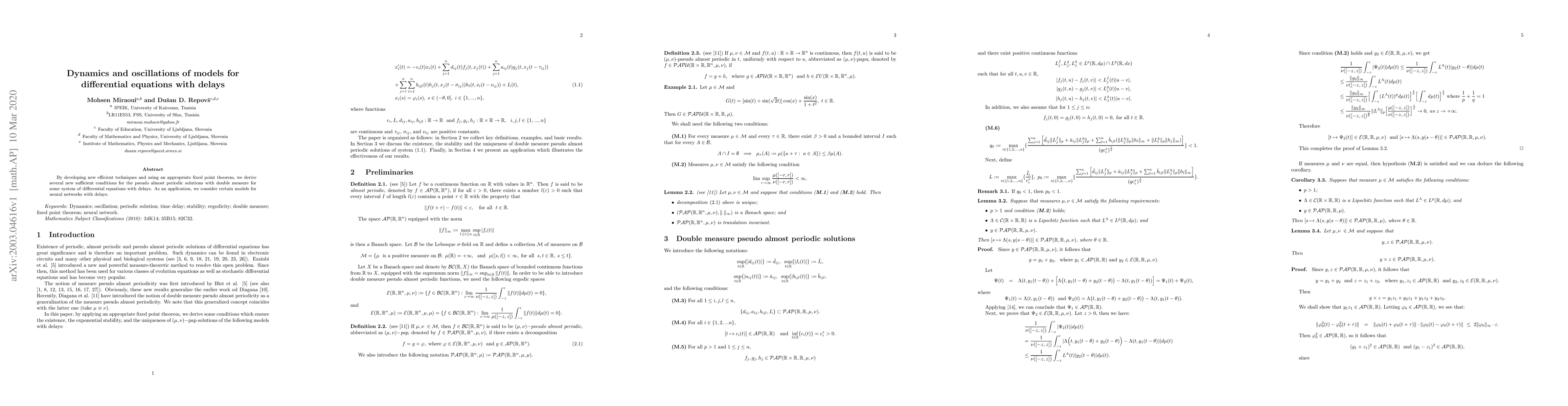 Thumbnail for Dynamics and oscillations of models for differential equations with
  delays