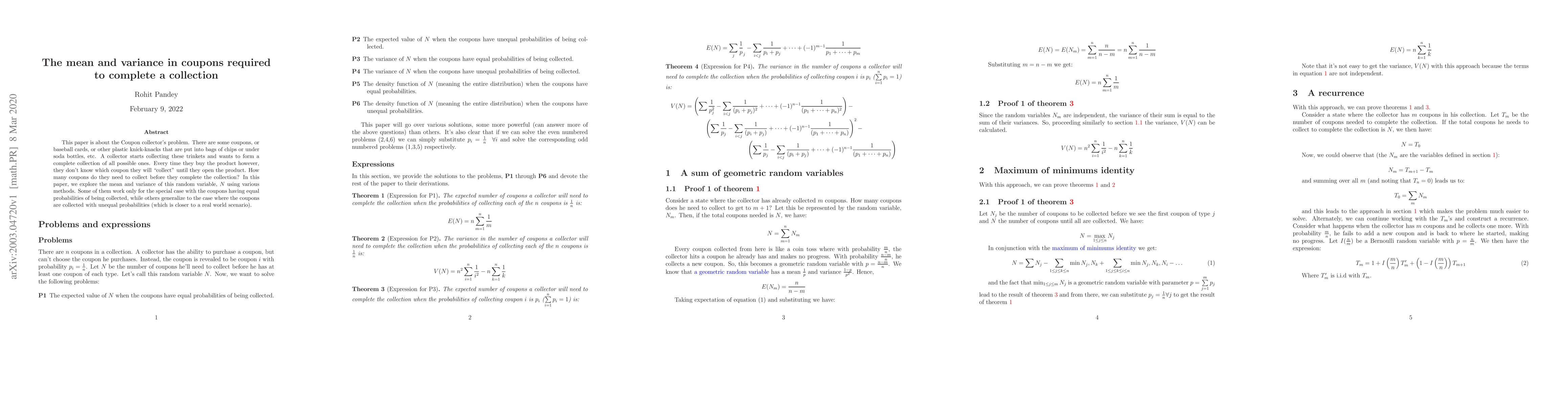 Thumbnail for The mean and variance in coupons required to complete a collection