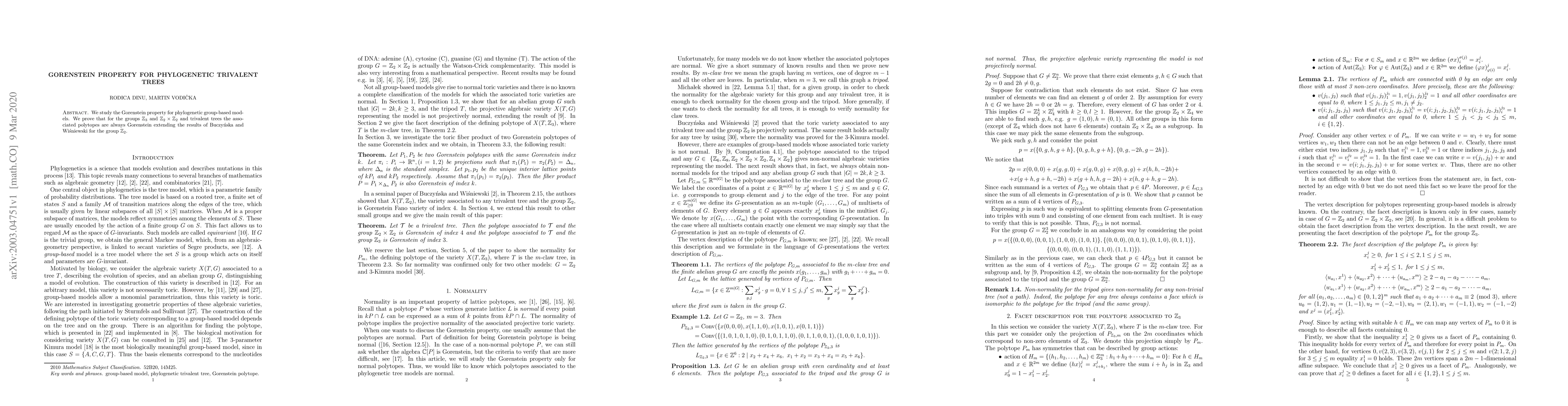 Thumbnail for Gorenstein property for phylogenetic trivalent trees