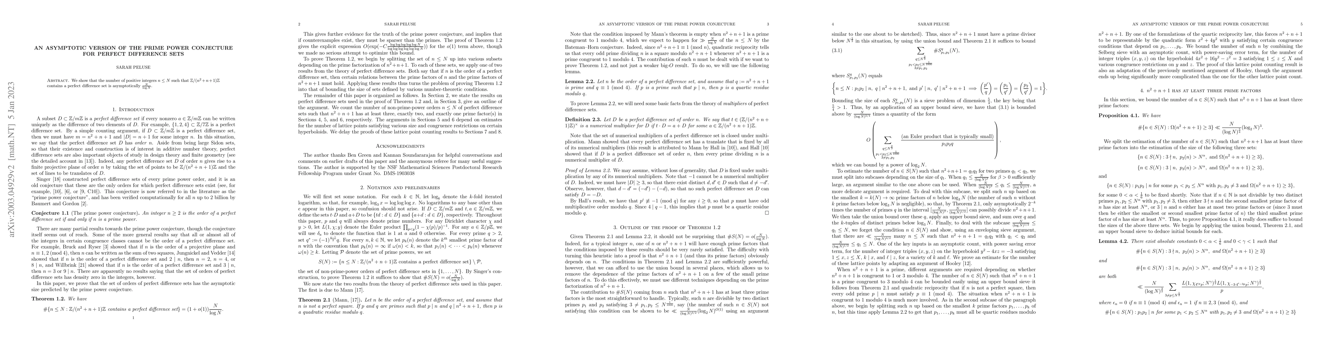 Thumbnail for An asymptotic version of the prime power conjecture for perfect
  difference sets