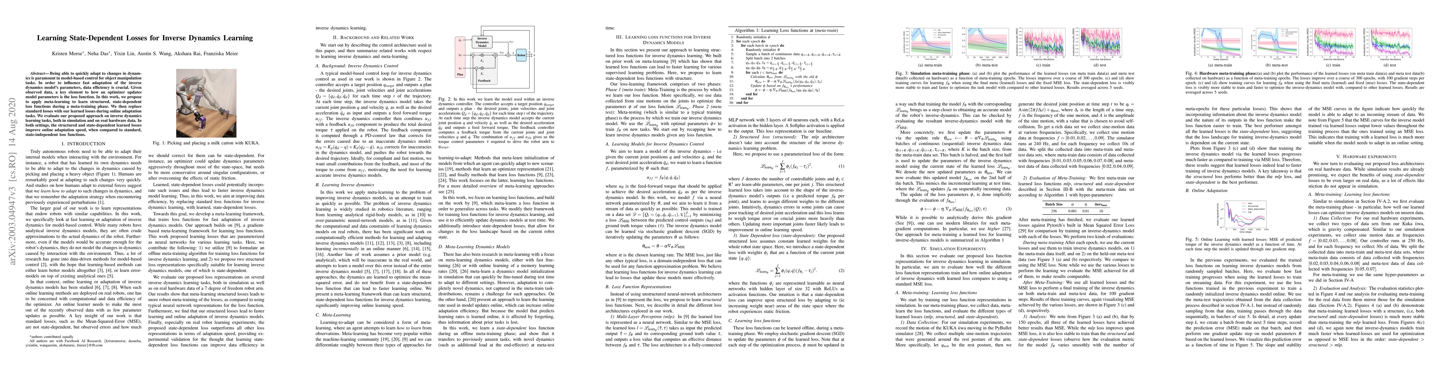 Thumbnail for Learning State-Dependent Losses for Inverse Dynamics Learning