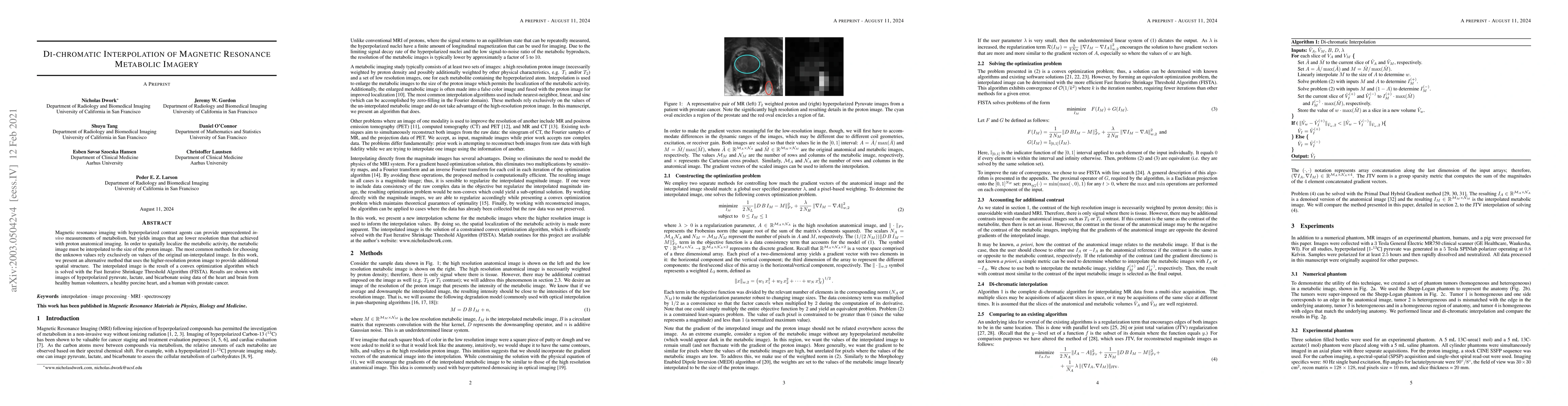 Thumbnail for Di-chromatic Interpolation of Magnetic Resonance Metabolic Imagery