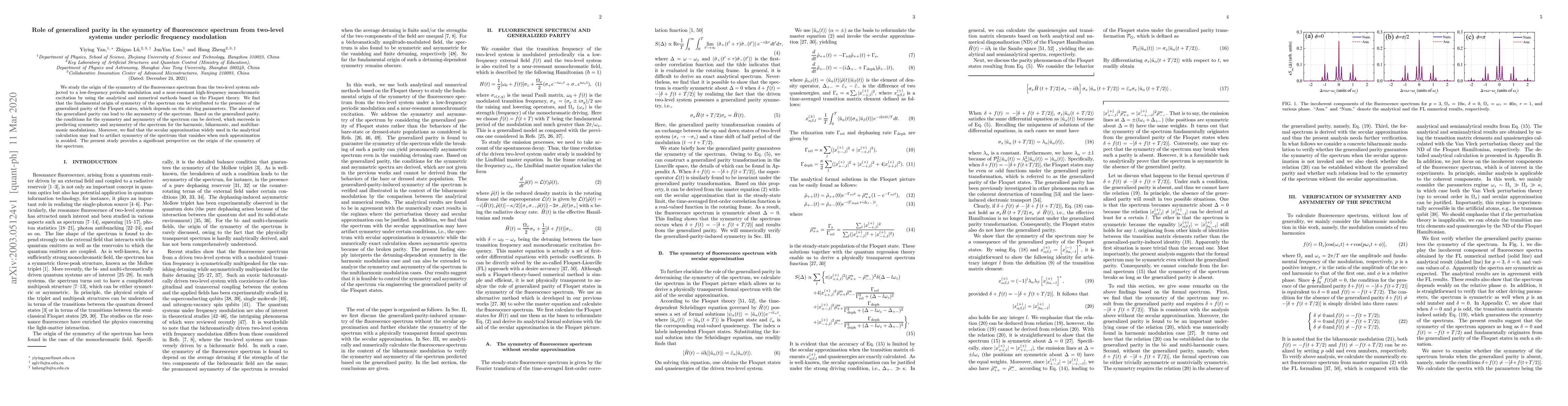 Thumbnail for Role of generalized parity in the symmetry of fluorescence spectrum from
  two-level systems under periodic frequency modulation