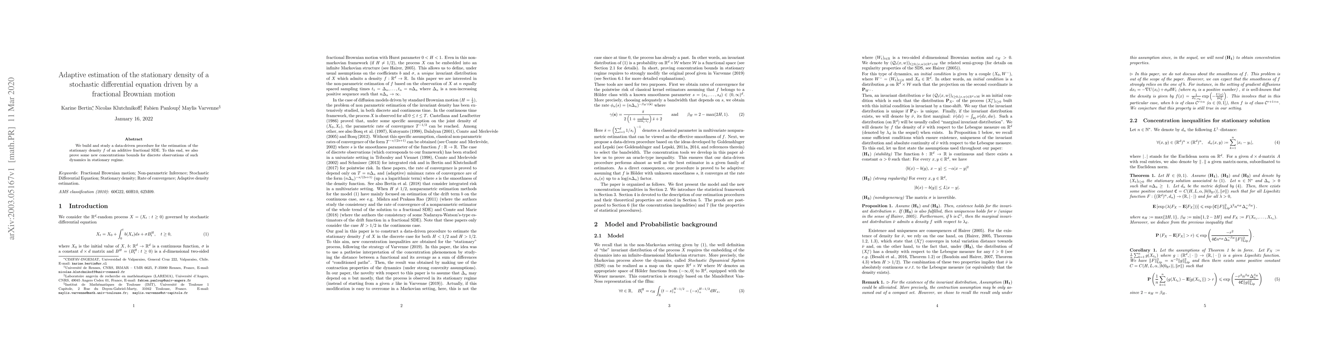 Thumbnail for Adaptive estimation of the stationary density of a stochastic
  differential equation driven by a fractional Brownian motion