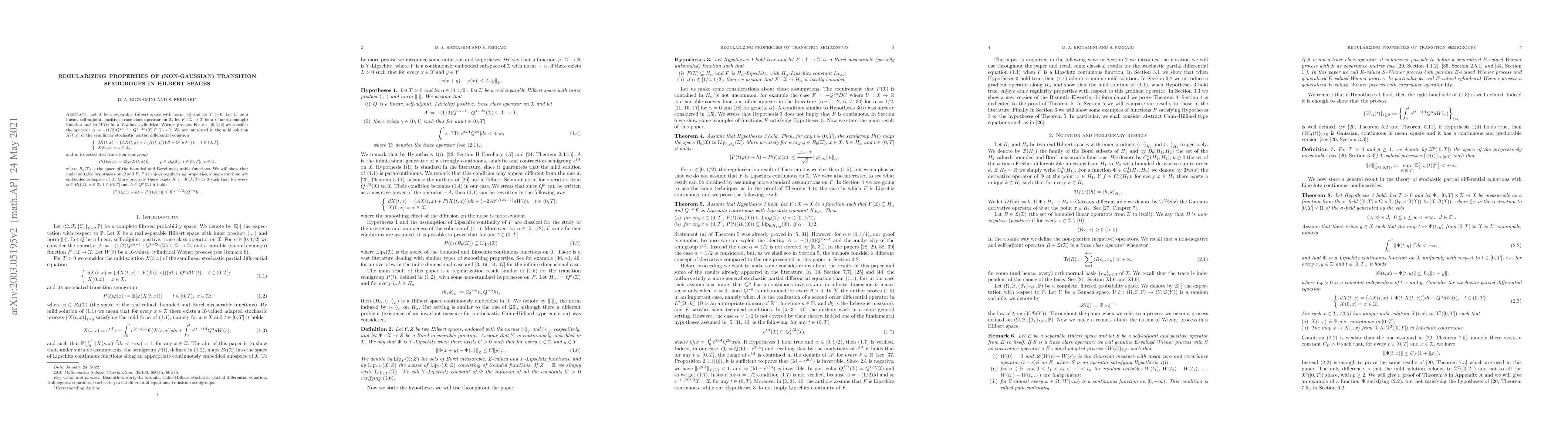 Thumbnail for Regularizing properties of (non-Gaussian) transition semigroups in
  Hilbert spaces