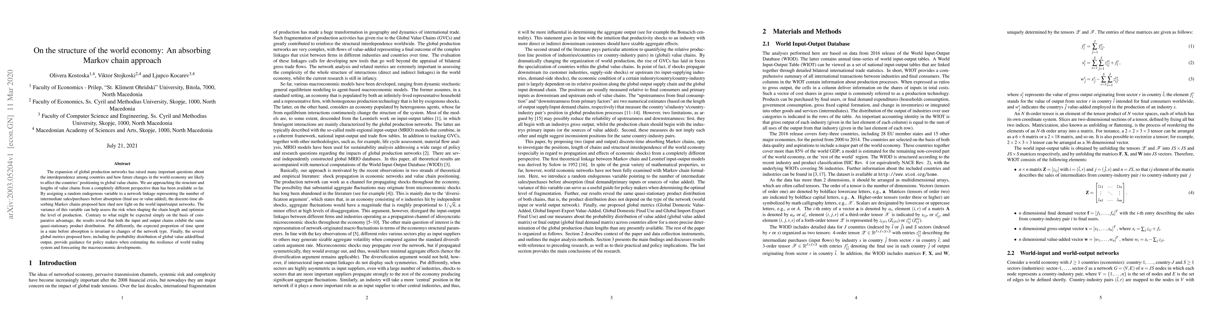 Thumbnail for On the structure of the world economy: An absorbing Markov chain
  approach