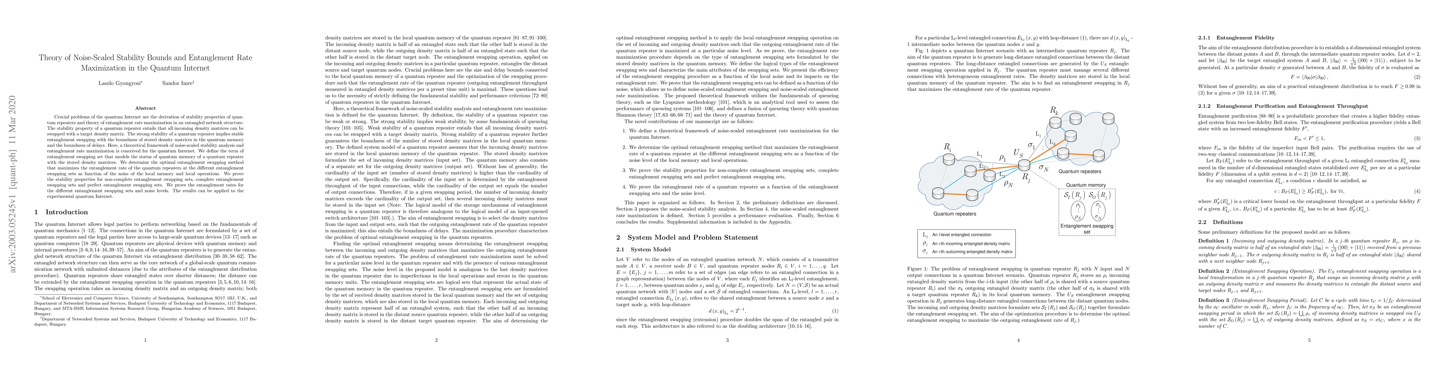 Thumbnail for Theory of Noise-Scaled Stability Bounds and Entanglement Rate
  Maximization in the Quantum Internet