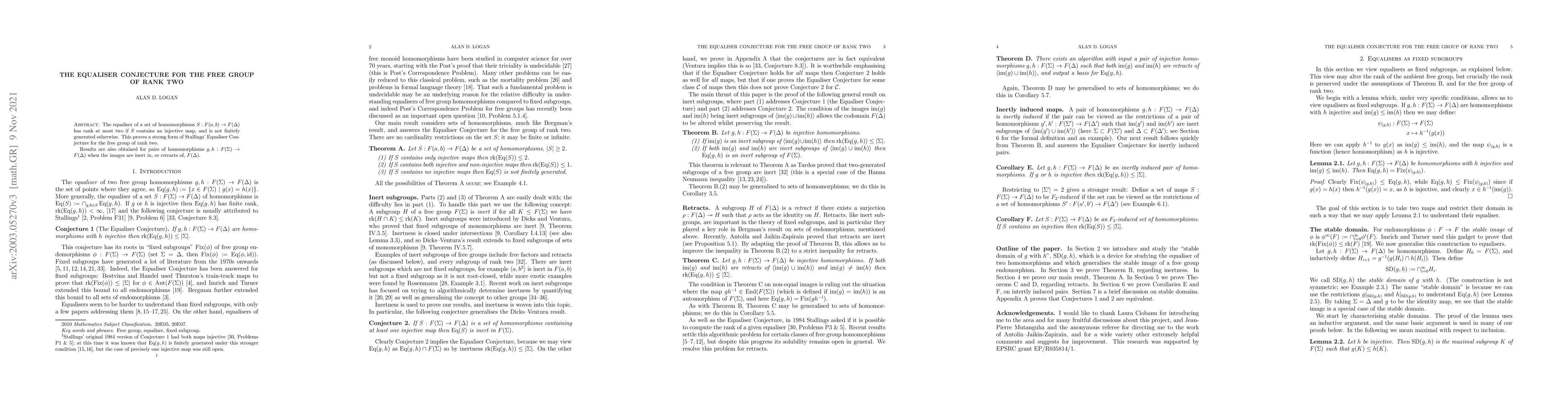 Thumbnail for The equalizer conjecture for the free group of rank two