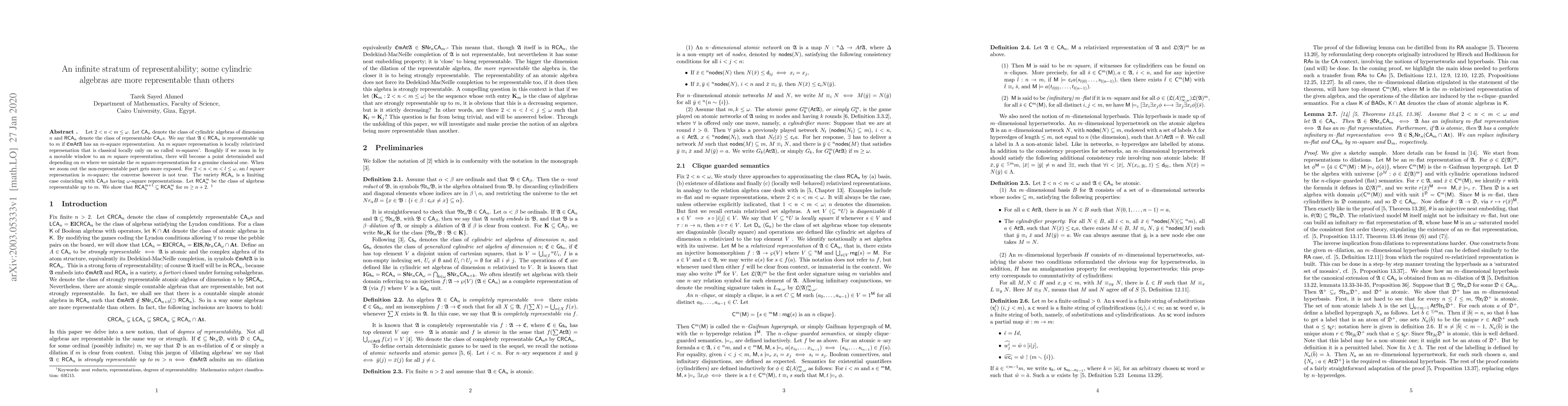 Thumbnail for An infinite stratum of representability; some cylindric algebras are
  more representable than others